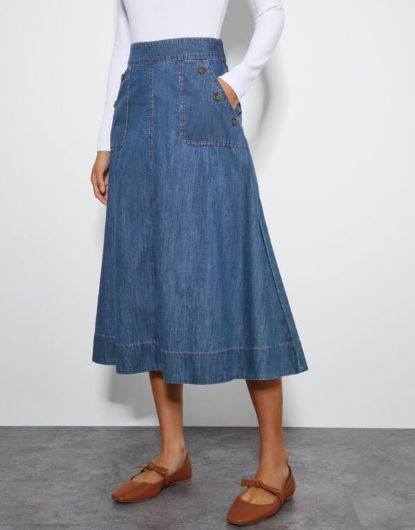 Monsoon Harper A-Line Denim Midi Skirt Blue - Image 2