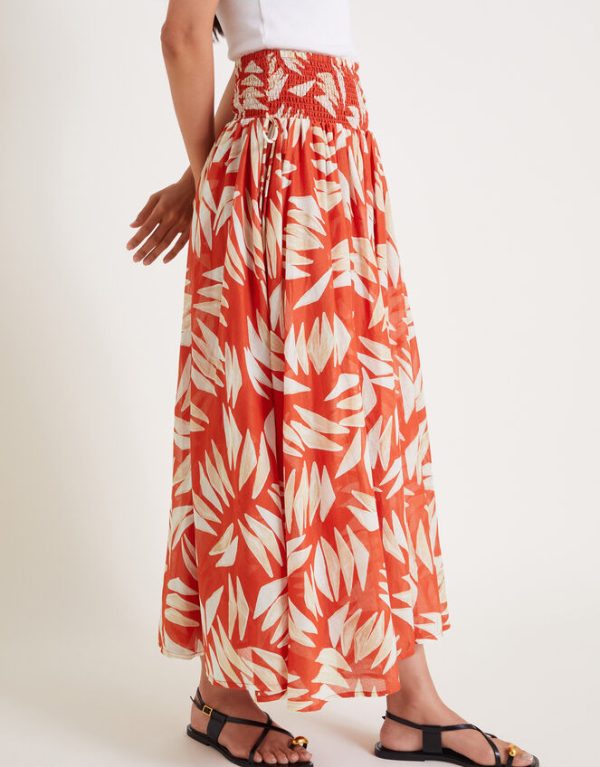 Monsoon Shelly Abstract Print Maxi Skirt Orange - Image 2