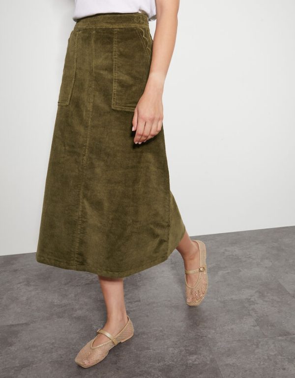 Monsoon Malika Corduroy Midi Skirt Green - Image 2