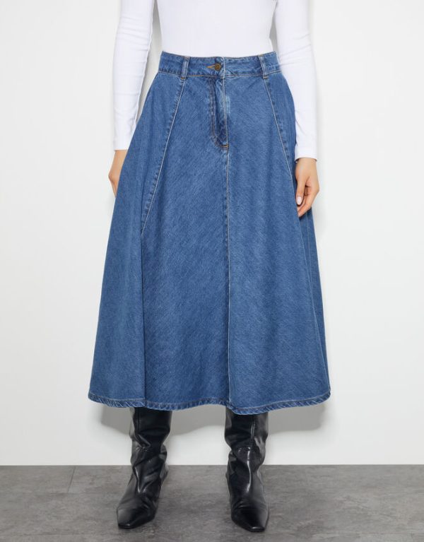 Monsoon Sara Denim A-Line Midi Skirt Blue - Image 2