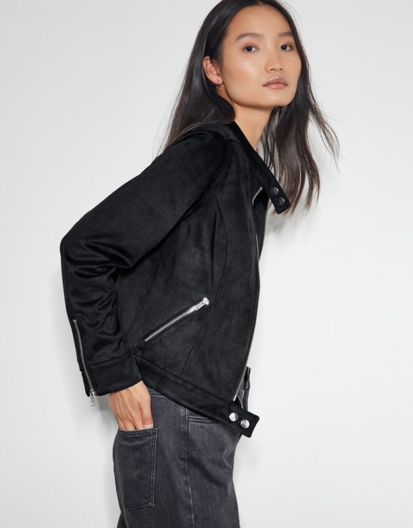 Monsoon Sasha Suedette Biker Jacket Black - Image 2