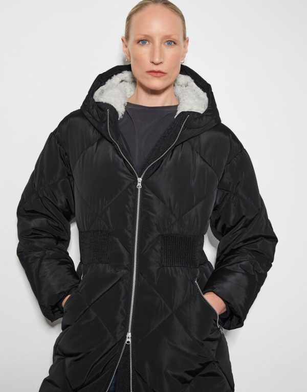 Monsoon Phoebe Fleece Quilted Puffer Coat Black - Image 2