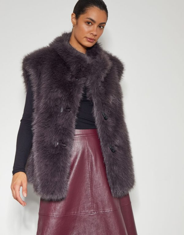 Monsoon Della Faux Fur Gilet Brown - Image 2