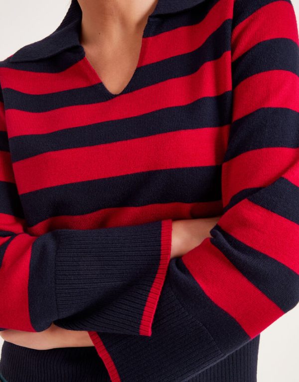 Monsoon Shay Stripe Collared Jumper Red - Image 2