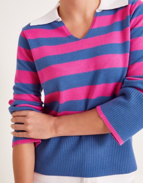 Monsoon Shay Stripe Collared Jumper Pink - Image 2