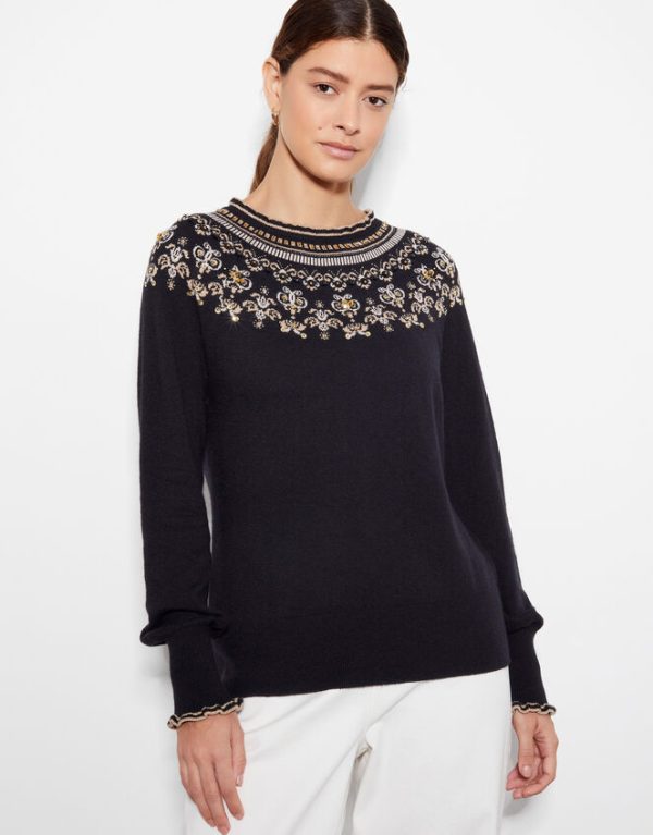 Monsoon Flo Sequin Fair Isle Jumper Black - Image 2