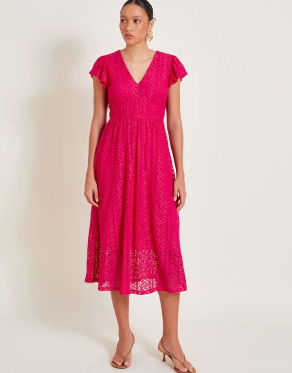 Monsoon Lo Lace Jersey Ruffle Dress Pink - Image 2