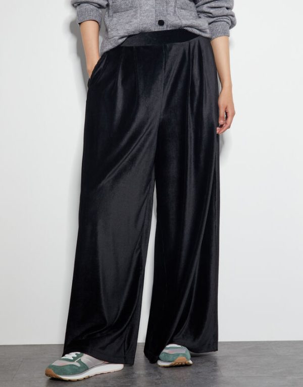 Monsoon Shay Rib Velour Wide Leg Trousers Black - Image 2