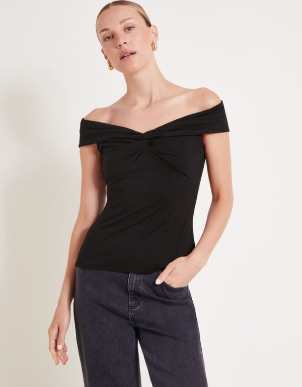 Monsoon Wanda Wrap Bardot Top Black - Image 2