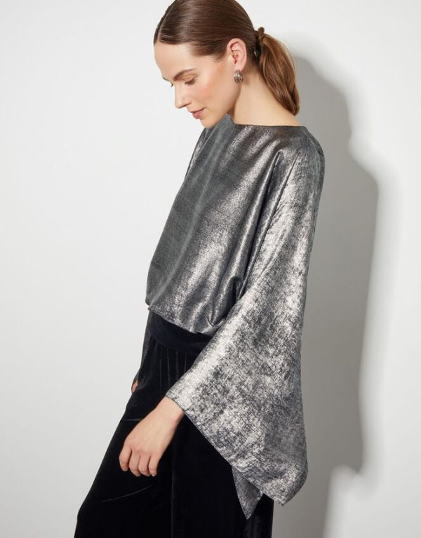 Monsoon Fifi Metallic Batwing Top Silver - Image 2