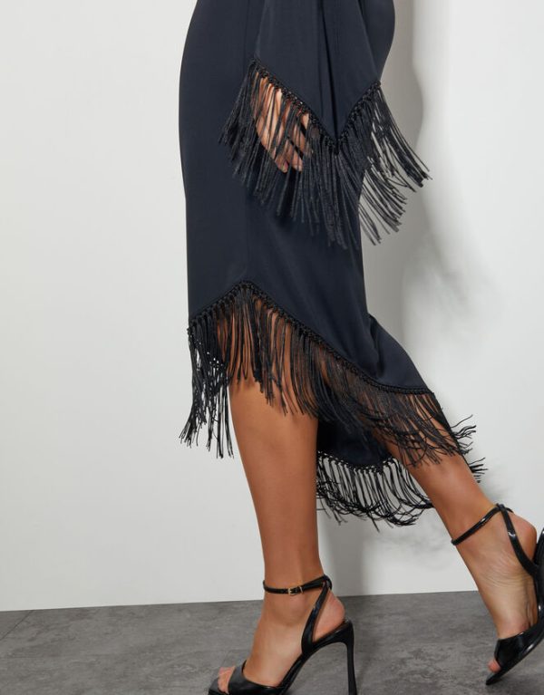 Monsoon Toria Fringe Jersey Dress Black - Image 2