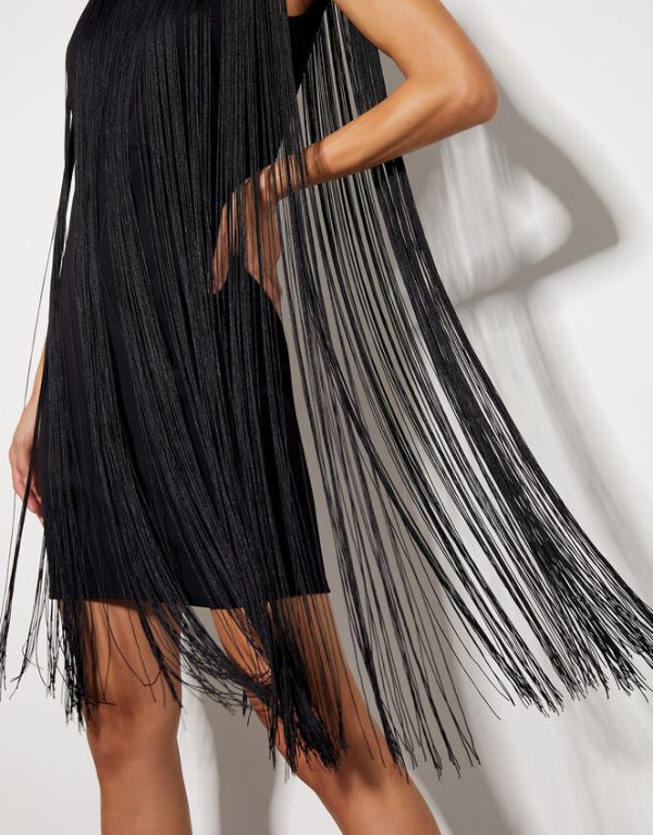 Monsoon Tara Sleeveless Fringe Mini Dress Black - Image 2