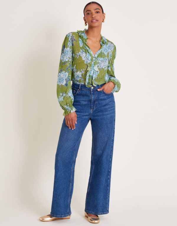 Monsoon Eva Floral Ruffle Blouse Green - Image 2