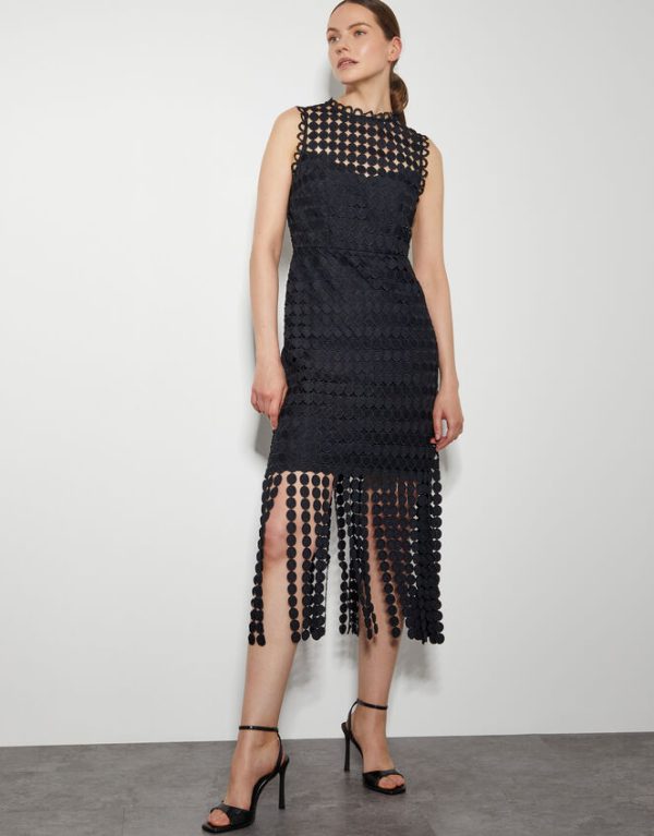 Monsoon Dixie Embroidered Overlay Tassel Dress Black - Image 2