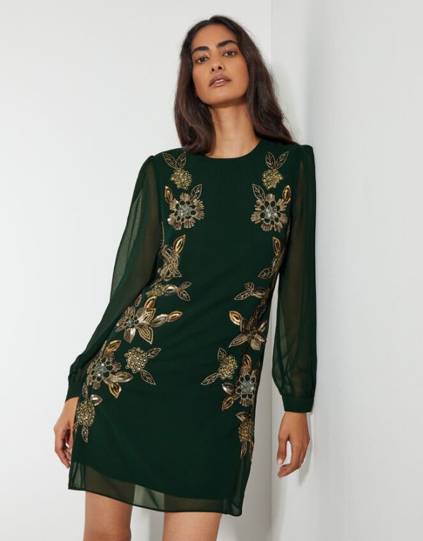 Monsoon Emma Embellished Tunic Dress Green - Image 2