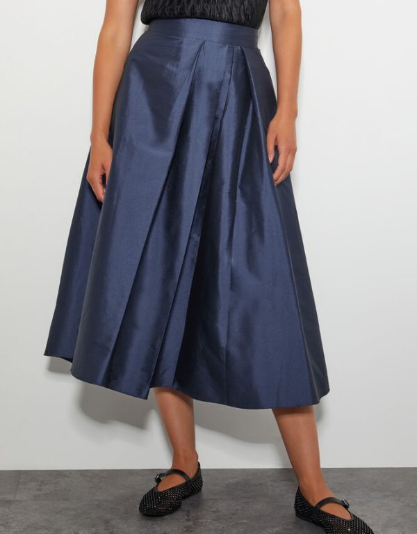 Monsoon Tanya Taffeta Pleated Midi Skirt Blue - Image 2