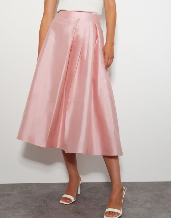 Monsoon Tanya Taffeta Pleated Midi Skirt Pink - Image 2