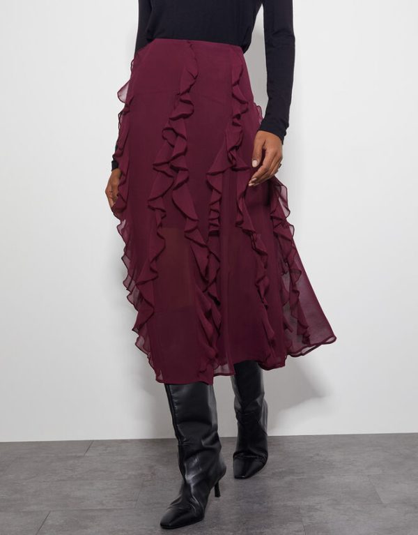 Monsoon Riley Ruffle Midi Skirt Red - Image 2