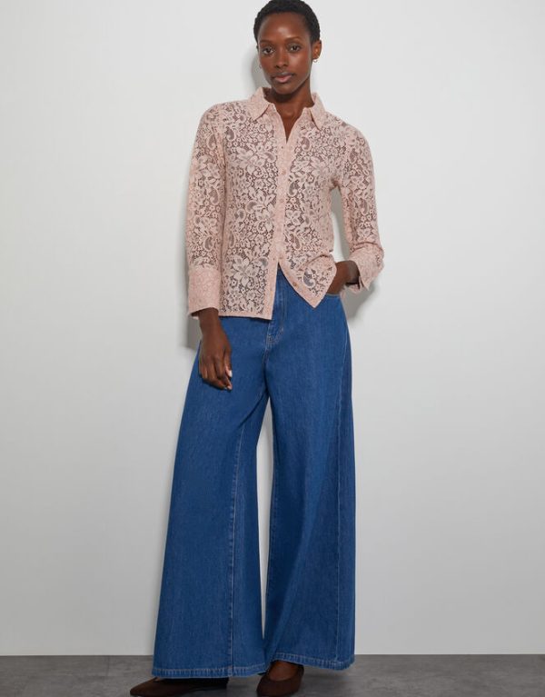 Monsoon Lia Floral Lace Shirt Pink - Image 2