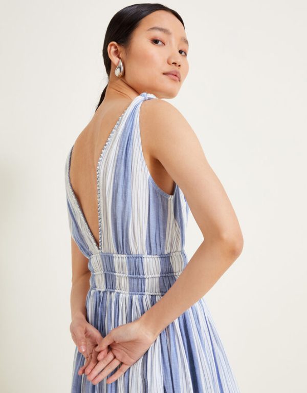 Monsoon Celia Stripe Dress Blue - Image 2