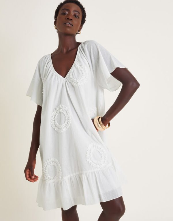 Monsoon Cynthia Embroidered Short Sleeve Mini Dress White - Image 2