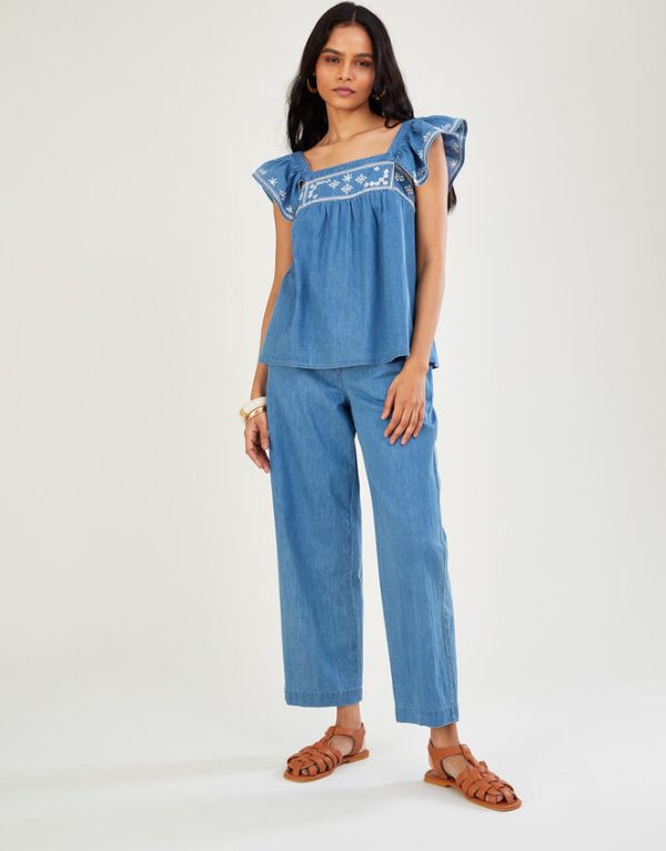 Monsoon Embroidered Denim Top Blue - Image 2