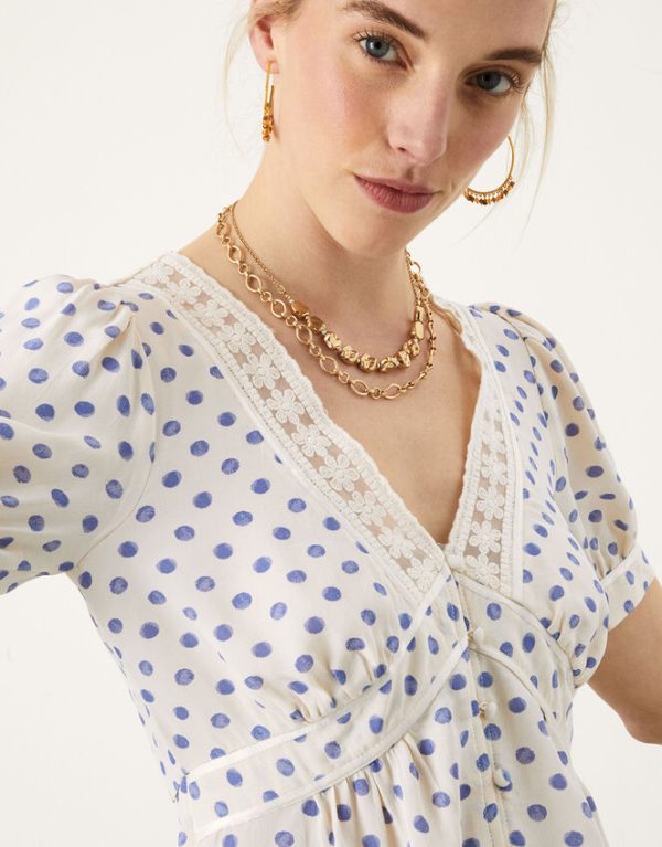 Monsoon Patsy Spot Print Tea Top Ivory - Image 2