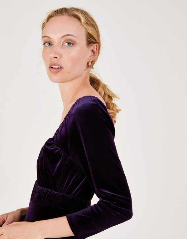 Monsoon Sara Velvet Midi Dress Purple - Image 2