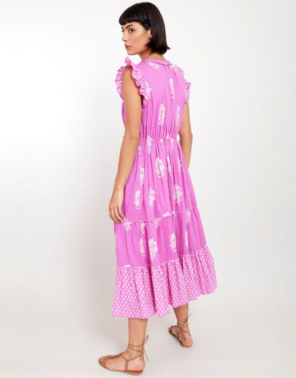 Monsoon East Sleeveless Tiered Print Dress Pink - Image 3