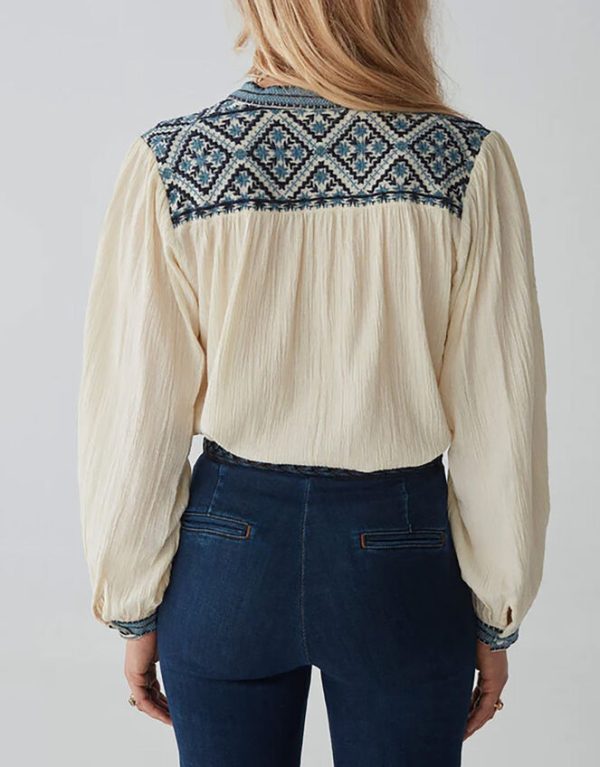 Monsoon Maison Hotel Geometric Embroidered Blouse Ivory - Image 3