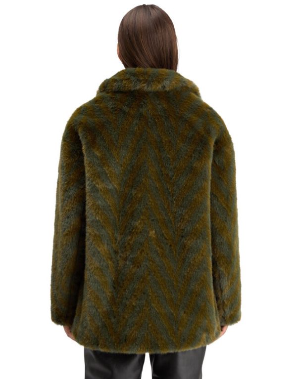 Monsoon Scotch and Soda A-Line Chevron Faux Fur Coat Green - Image 3