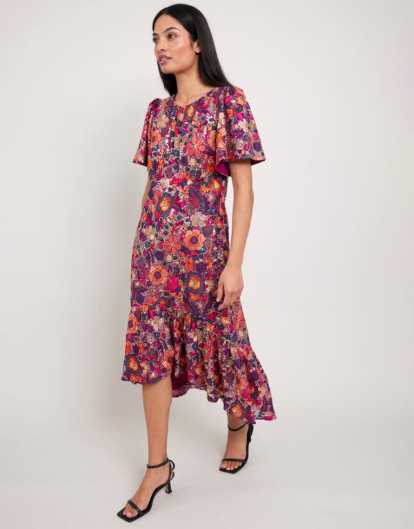 Monsoon East Floral Print Midi Dress Multi - Image 3