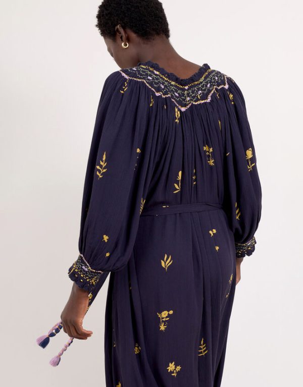 Monsoon East Miranda Belted Long Sleeve Midi Dress Blue - Image 3