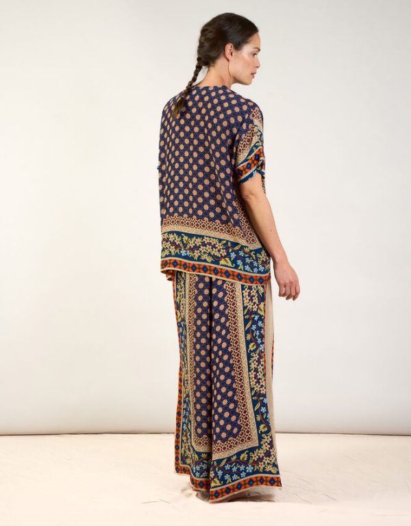 Monsoon One Hundred Stars Tile Print Palazzo Trousers Blue - Image 3