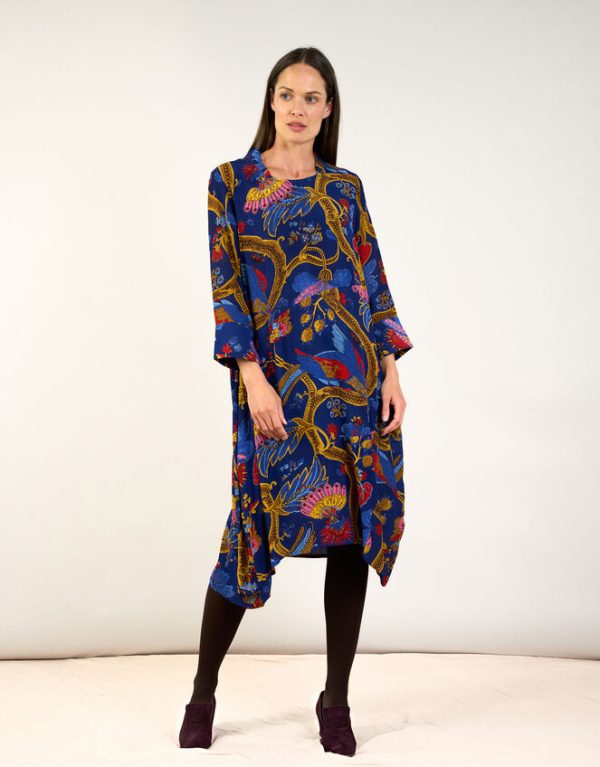 Monsoon One Hundred Stars Peacock Print Asymmetrical Dress Blue - Image 3