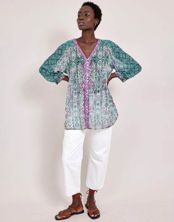 Monsoon East Paisley Print Blouse Green - Image 3