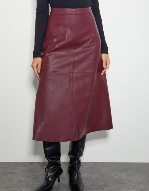 Monsoon Pippa Faux Leather Midi Skirt Red - Image 3