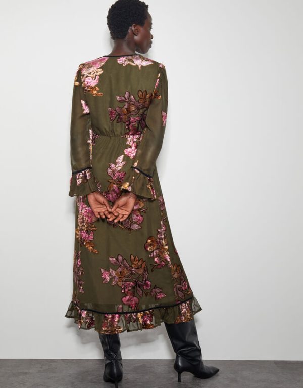 Monsoon Lucille Devore Floral Midi Dress Green - Image 3