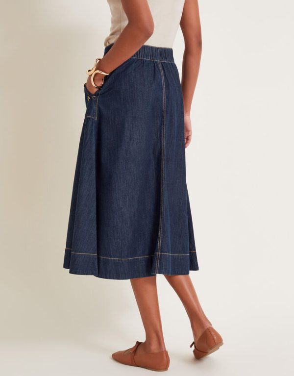 Monsoon Harper A-Line Denim Midi Skirt Blue - Image 2