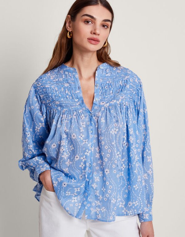 Monsoon Dahlia Print Oversized Shirt Blue - Image 2