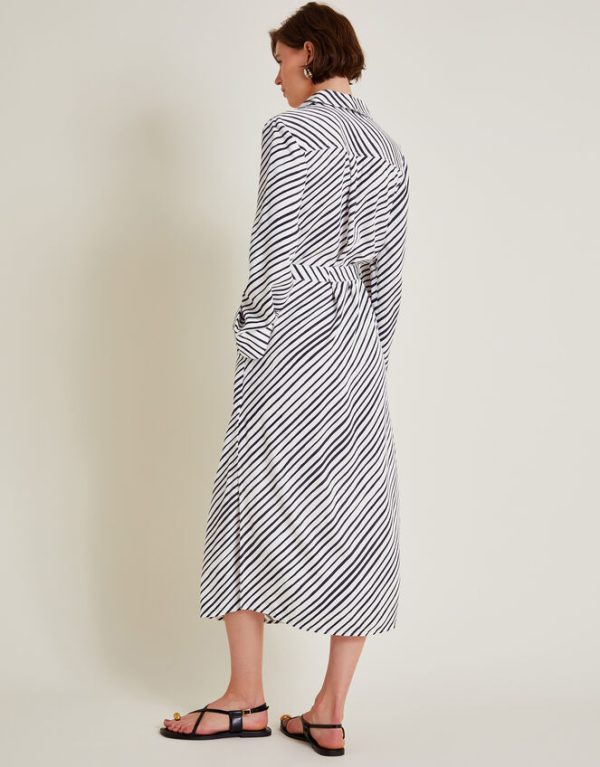 Monsoon Sabitha Stripe Midi Shirt Dress Black - Image 3