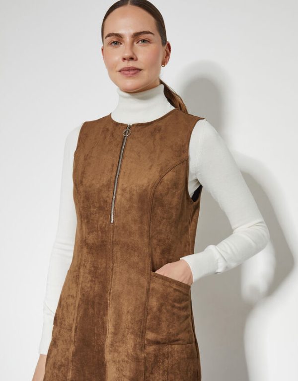 Monsoon Amber Suedette Pinafore Dress Brown - Image 3