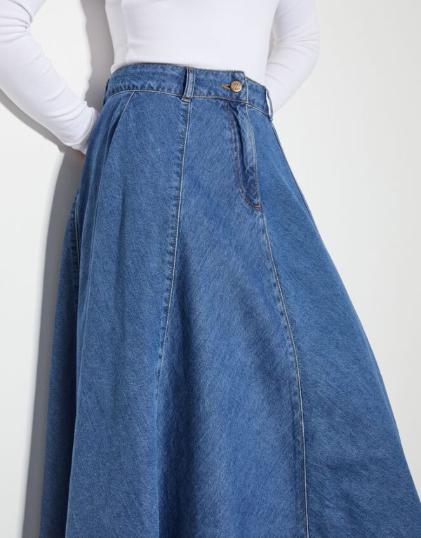 Monsoon Sara Denim A-Line Midi Skirt Blue - Image 3