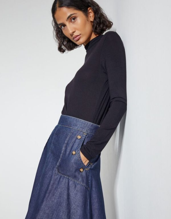 Monsoon Harper A-Line Denim Maxi Skirt Blue - Image 3