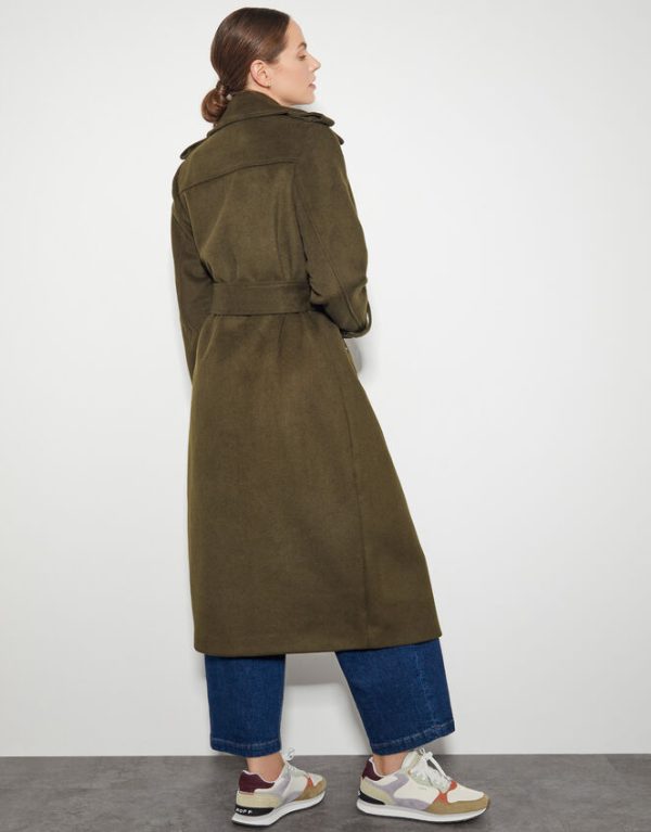 Monsoon Ollie Belted Trench Coat Green - Image 3