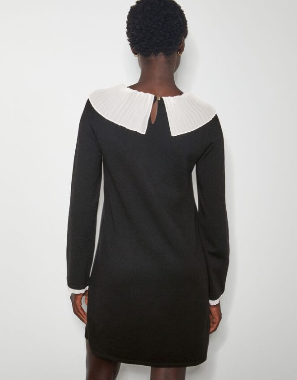 Monsoon Cree Pleated Collar Bow Dress Black - Image 3