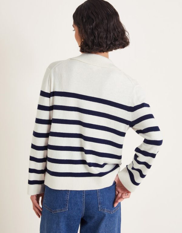 Monsoon Sybil Collar Stripe Cardigan Ivory - Image 3