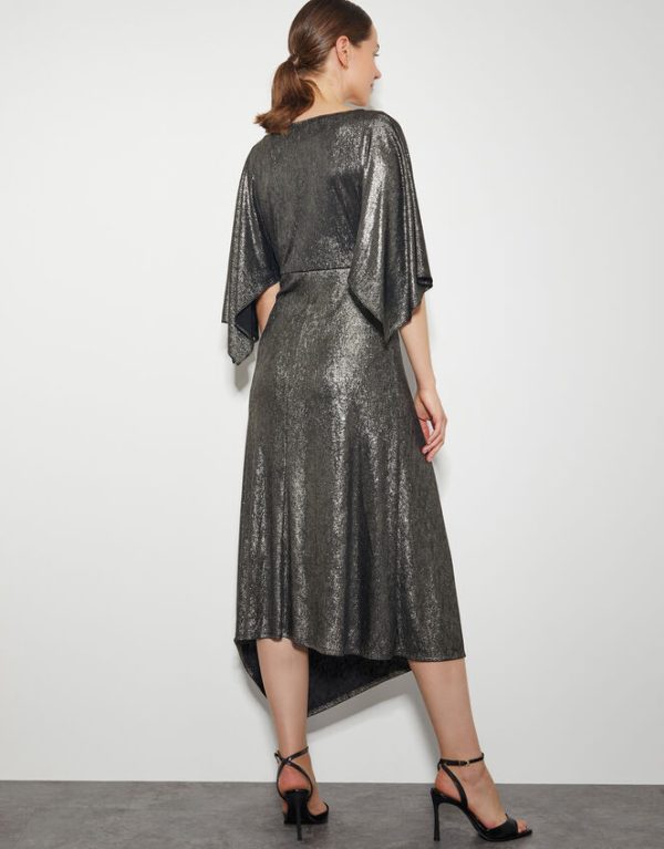 Monsoon Mila Drape Metallic Jersey Midi Dress Gold - Image 3