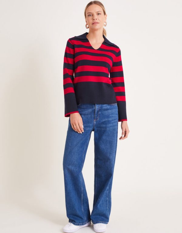 Monsoon Shay Stripe Collared Jumper Red - Image 3