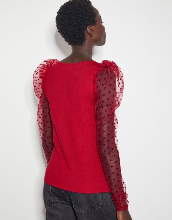 Monsoon Mimi Polka Dot Sleeve Jumper Red - Image 3